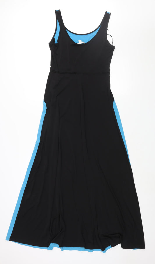 London Times Womens Blue Colourblock Polyester Maxi Size 6 Scoop Neck Pullover