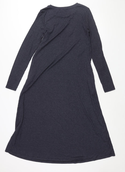 Marks and Spencer Womens Blue Polyester Shift Size 10 Round Neck Pullover - Ribbed