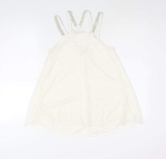 Miss Selfridge Womens Ivory Polyester Camisole Blouse Size 8 V-Neck - Pearl Beading Detail