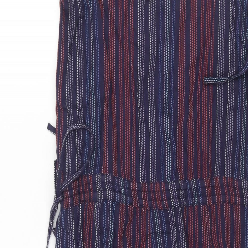 Monsoon Womens Blue Striped Cotton Shift Size 10 V-Neck Zip - Drawstring Tie