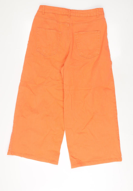 Denim & Co. Womens Orange Cotton Wide-Leg Jeans Size 12 L25 in Regular Zip