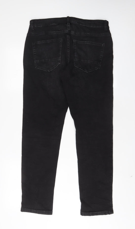NEXT Mens Black Cotton Straight Jeans Size 32 in L31 in Slim Button