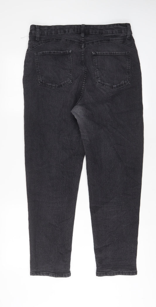 Denim & Co. Womens Grey Cotton Tapered Jeans Size 14 L27 in Regular Zip