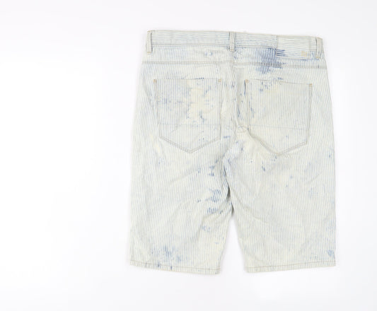 River Island Mens Blue Striped Cotton Bermuda Shorts Size 32 in L11 in Regular Zip - Acid wash