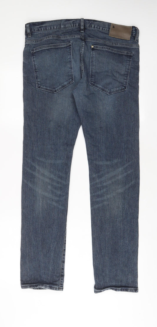 H&M Mens Blue Cotton Straight Jeans Size 34 in L32 in Slim Button