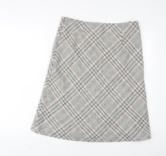 Betty Barclay Womens Grey Plaid Wool A-Line Skirt Size 14 Zip