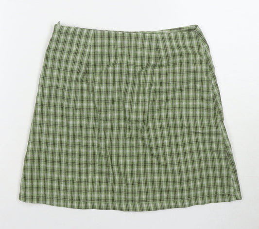 Princess Polly Womens Green Check Cotton Mini Skirt Size 6 Zip
