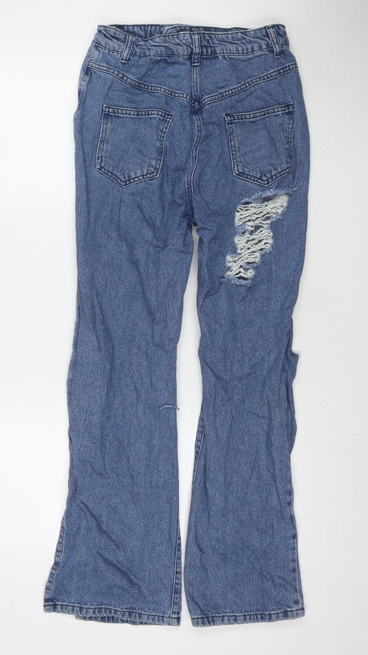 PRETTYLITTLETHING Womens Blue Cotton Mom Jeans Size 8 L29 in Regular Zip