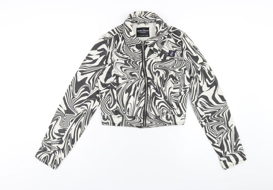 Bershka Womens Black Geometric Jacket Size XS Zip