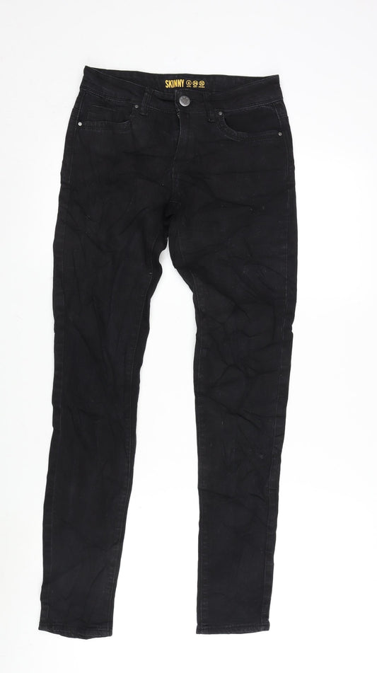 Additional front view of Denim & Co. women’s black cotton blend tapered jeans, size UK 6, 29-inch leg regular zip