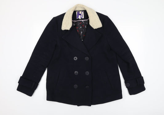 Additional front view of Henry Holland women’s blue overcoat coat, size UK 12, button