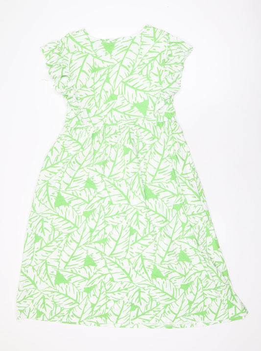 NEXT Womens White Geometric Cotton A-Line Size 10 Round Neck Pullover