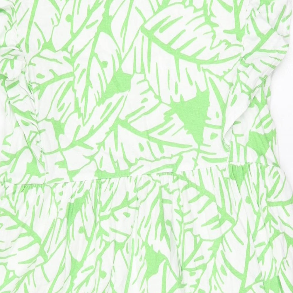 NEXT Womens White Geometric Cotton A-Line Size 10 Round Neck Pullover