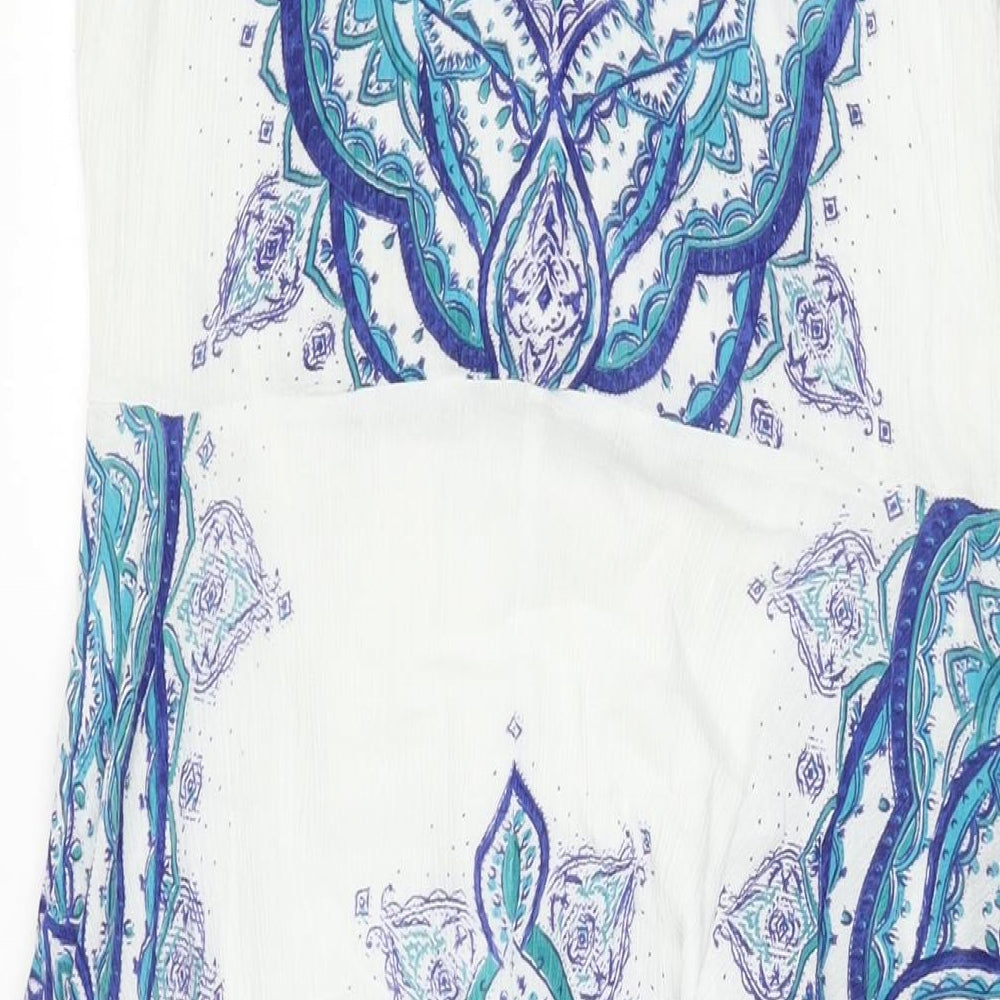 Bonmarché Womens White Geometric Viscose A-Line Size 10 Round Neck Button