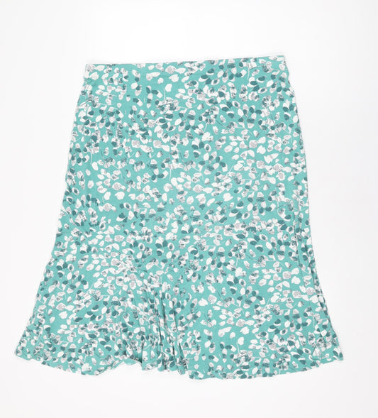 Marks and Spencer Womens Green Geometric Viscose Swing Skirt Size 18