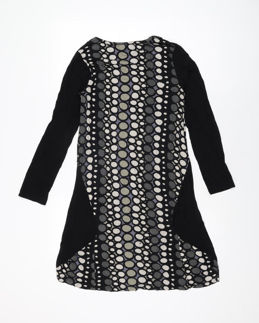 Capri Womens Black Geometric Viscose Shift Size 12 Scoop Neck Pullover