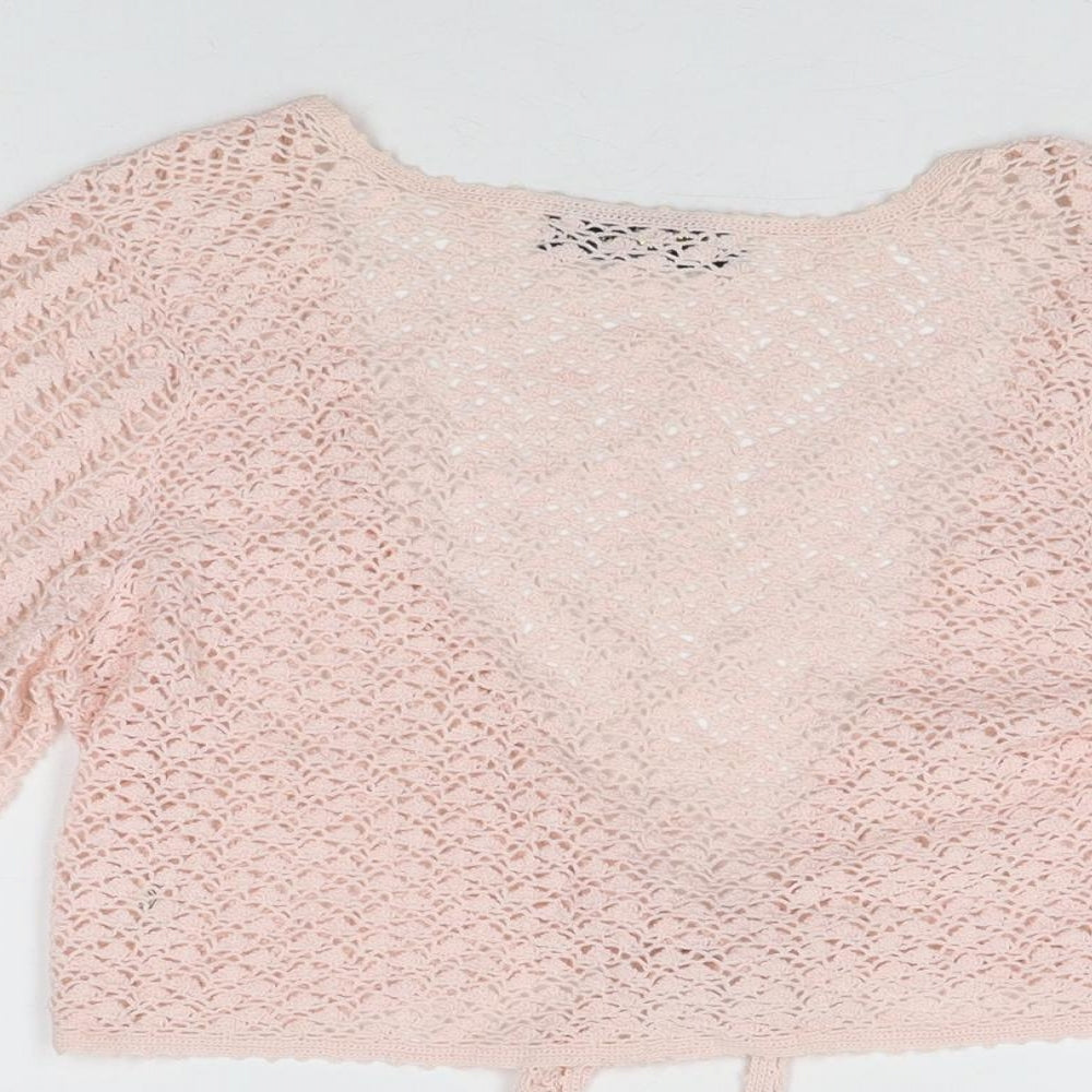 El.Dorado Womens Pink Geometric Polyester Cropped T-Shirt Size L V-Neck