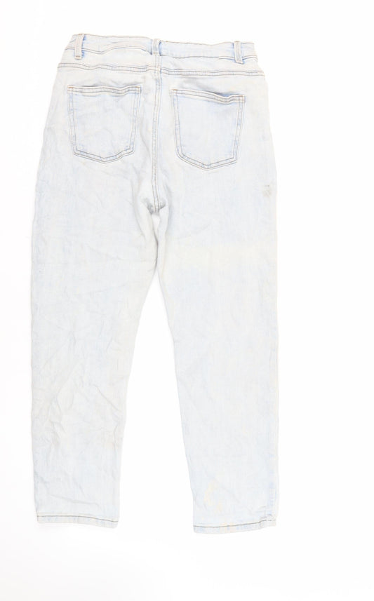 Denim & Co. Womens Blue Cotton Straight Jeans Size 14 L27 in Regular Zip