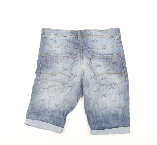 Denim & Co. Mens Blue Geometric Cotton Chino Shorts Size 32 in L12 in Regular Zip - Bird Pattern