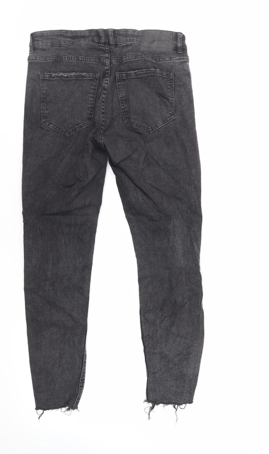 Pull&Bear Womens Black Cotton Skinny Jeans Size 12 L27 in Regular Zip - Raw Hem