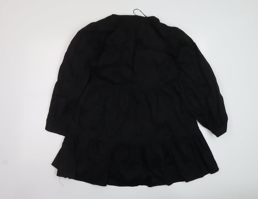Zara Womens Black Cotton A-Line Size XS V-Neck Zip
