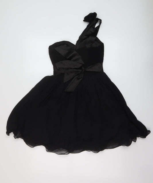 Little Mistress Womens Black Polyester Skater Dress Size 10 One Shoulder Zip