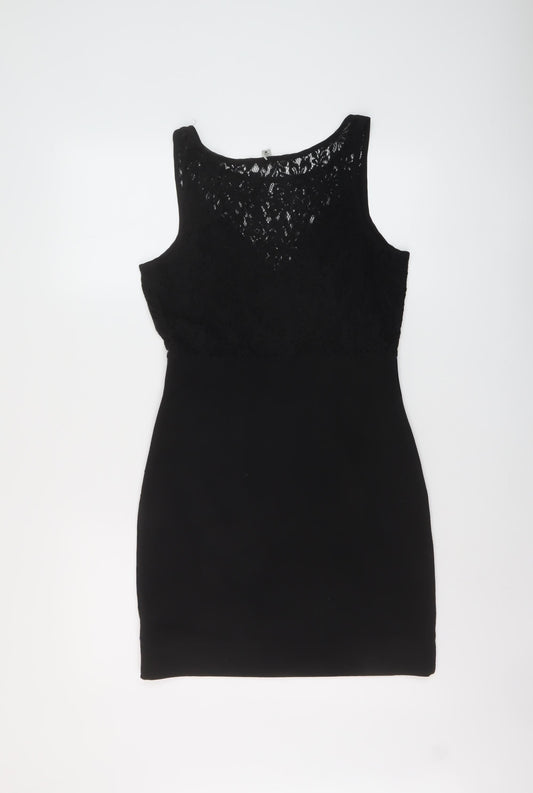 Ecote Womens Black Polyester Mini Size M Round Neck Pullover