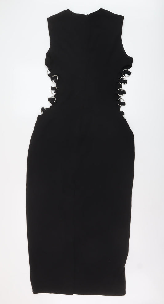 Zara Womens Black Polyester Maxi Size M Round Neck Zip