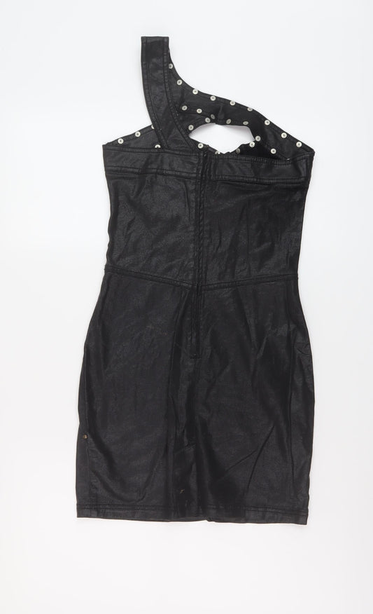 Miss Selfridge Womens Black Polyester Mini Size 8 One Shoulder Zip