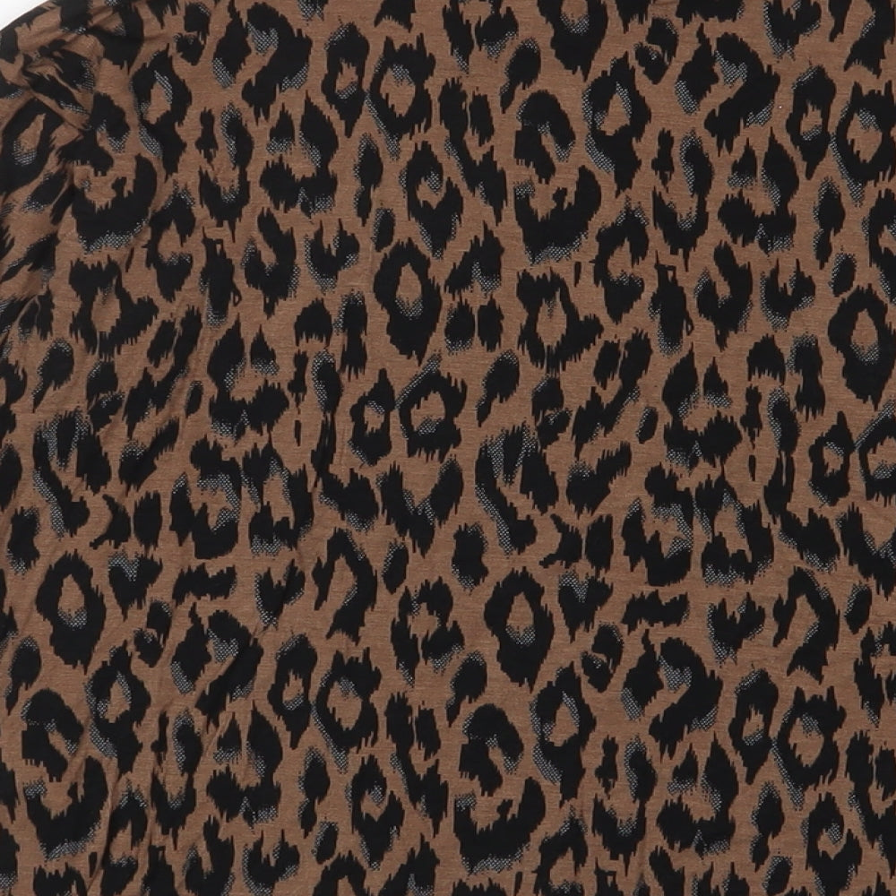 Up! Womens Brown Animal Print Viscose Basic T-Shirt Size XS Crew Neck
