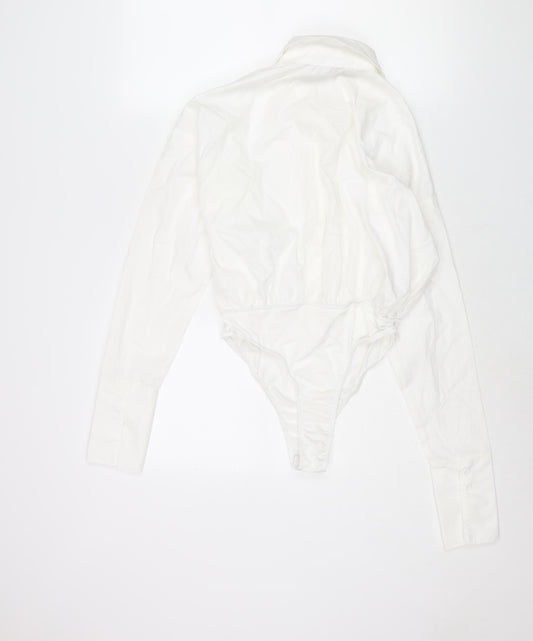 PRETTYLITTLETHING Womens White Polyester Bodysuit One-Piece Size 12 Button