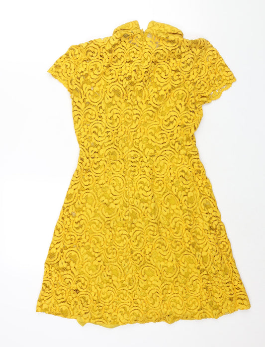 Zara Womens Yellow Cotton A-Line Size S Collared Zip