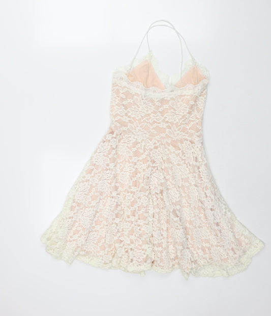 Missguided Womens Ivory Polyester Fit & Flare Size 8 V-Neck Pullover