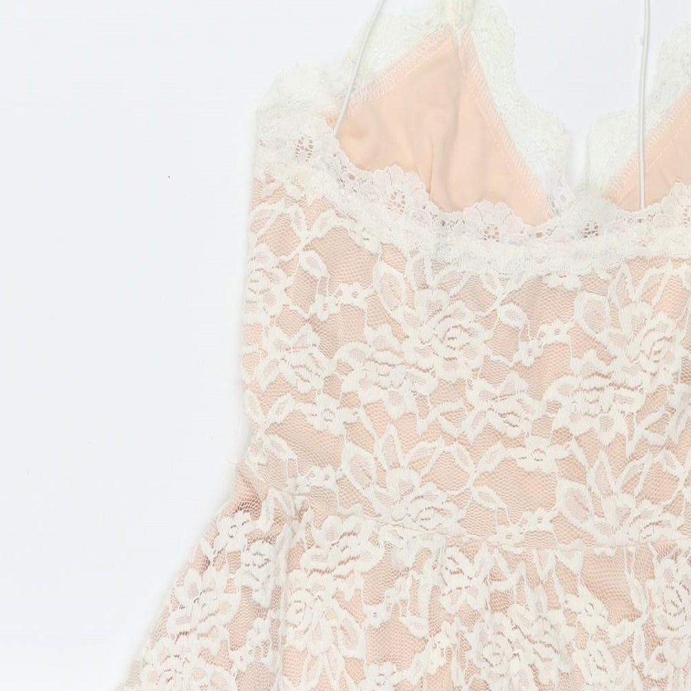 Missguided Womens Ivory Polyester Fit & Flare Size 8 V-Neck Pullover