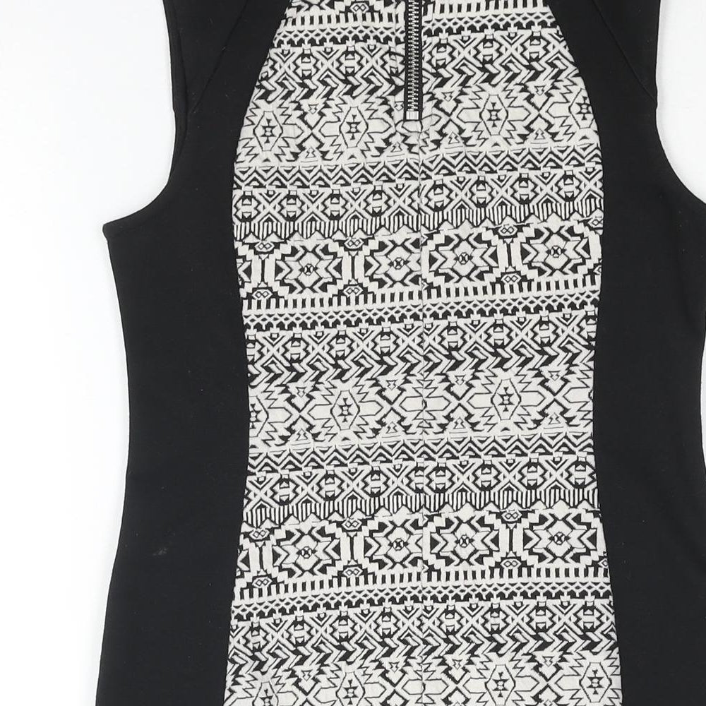 Divided by H&M Womens Black Polyester Bodycon Size 12 Round Neck Zip - Geometric Print