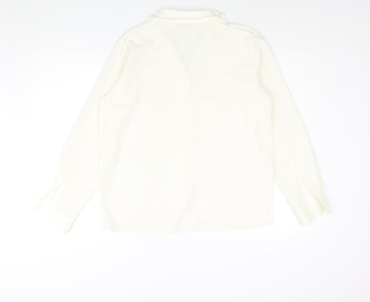 EWM Womens Ivory Polyester Basic Blouse Size 14 Collared