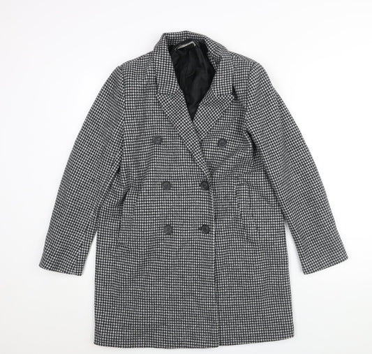 Zara Womens Black Check Overcoat Coat Size M Button - Houndstooth Double Breasted