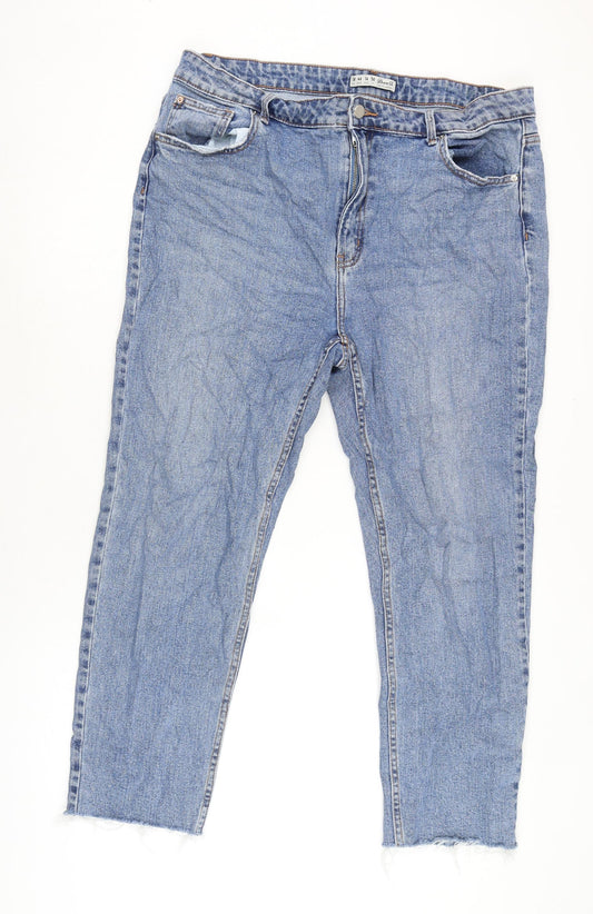 Additional front view of Denim & Co. women’s blue cotton blend straight jeans, size UK 14, 26-inch leg regular zip - raw hem