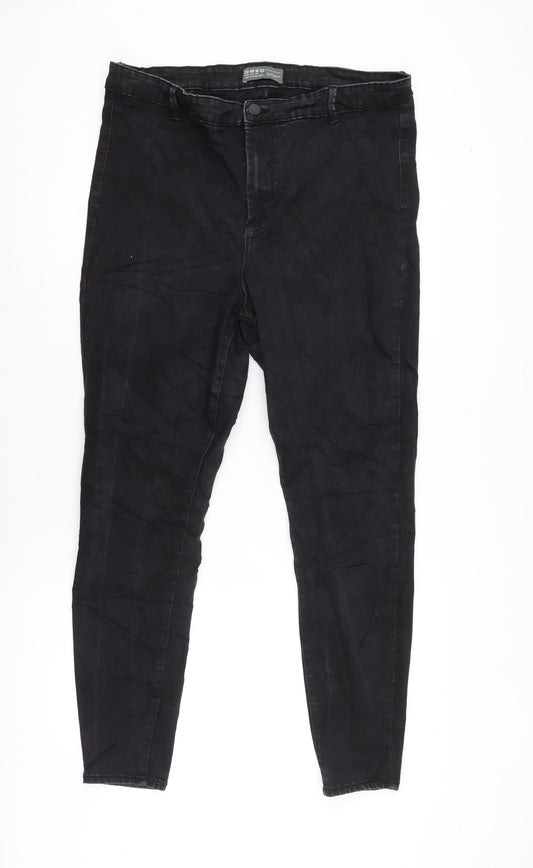 Additional front view of Denim & Co. women’s grey cotton blend tapered jeans, size UK 20, 27-inch leg regular zip