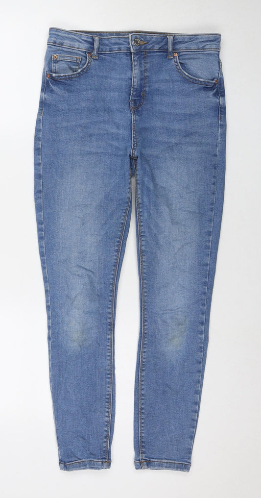 Additional front view of Denim & Co. women’s blue cotton skinny jeans, size UK 12, 25-inch leg regular zip