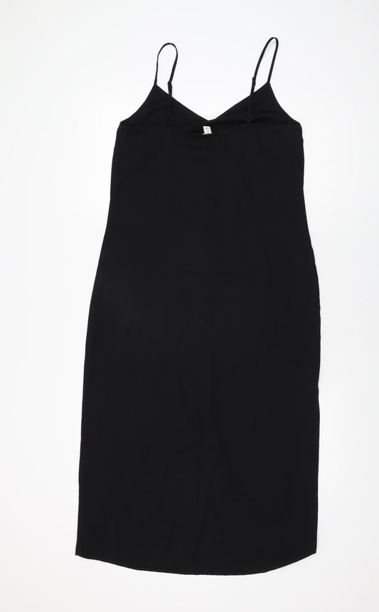 H&M Womens Black Polyester Slip Dress Size S V-Neck Pullover