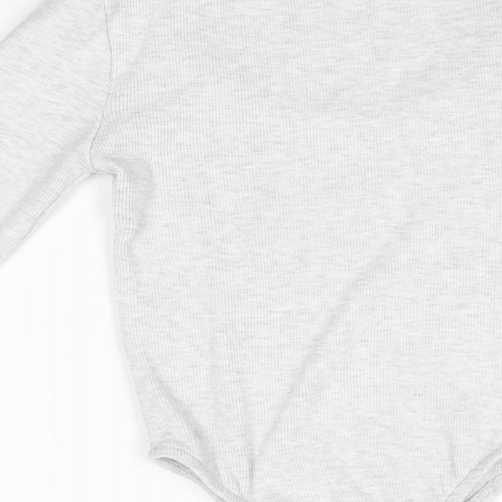 PRETTYLITTLETHING Womens Grey Cotton Bodysuit One-Piece Size 4 Snap