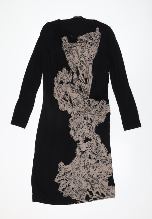 Additional front view of Autograph women’s black geometric viscose shift, size UK 12, cowl neck pullover