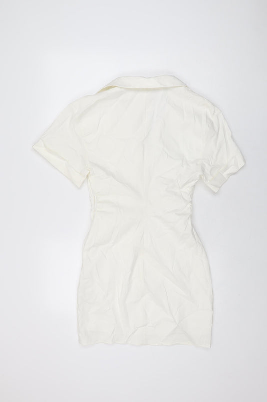Zara Womens White Viscose Mini Size S Collared Tie