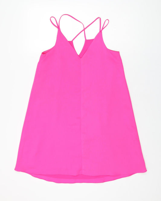 River Island Womens Pink Polyester Shift Size 8 V-Neck Pullover