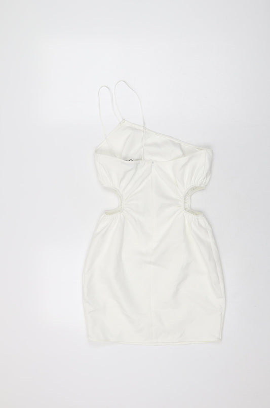 Zara Womens White Polyester Mini Size XS One Shoulder Zip
