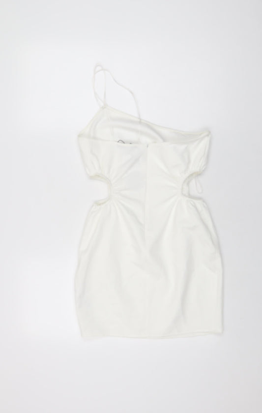 Zara Womens White Polyester Mini Size S One Shoulder Zip