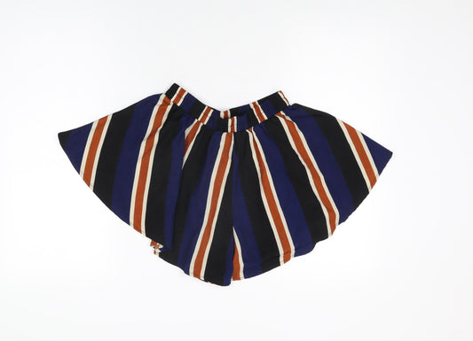 PRETTYLITTLETHING Womens Black Striped Polyester Skort Skirt Size 6