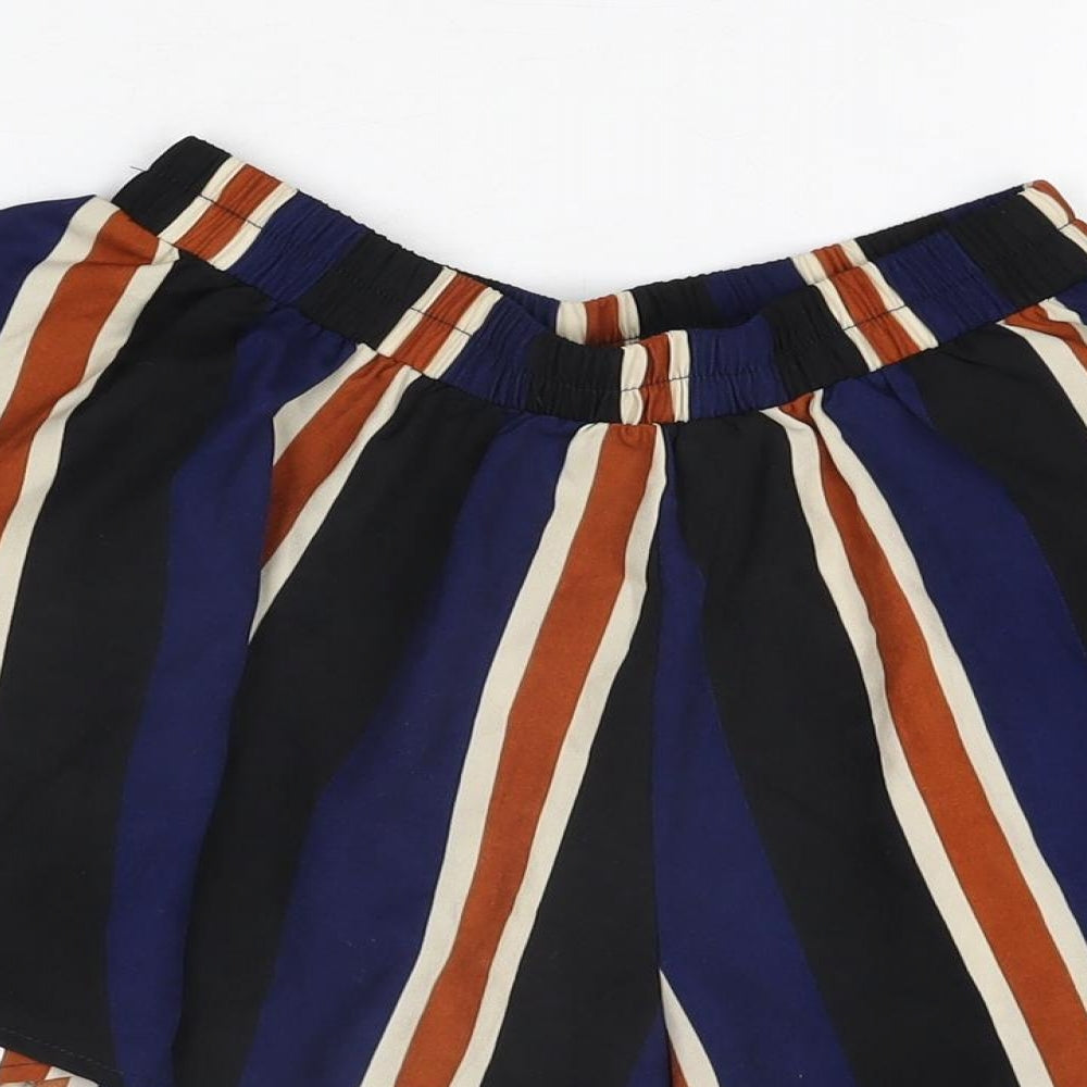 PRETTYLITTLETHING Womens Black Striped Polyester Skort Skirt Size 6