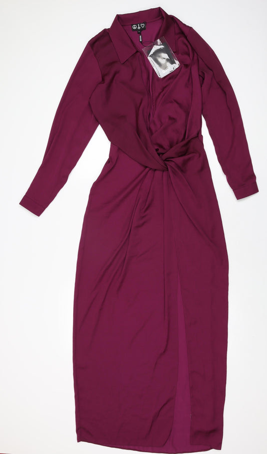 Additional front view of Missguided women’s purple polyester maxi, size UK 8, collared zip